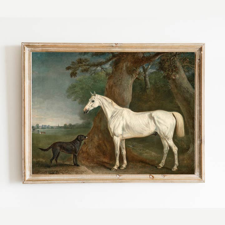 Grey Hunter and Newfoundland Dog Antique Art Print for wholesale by Sea to Skye