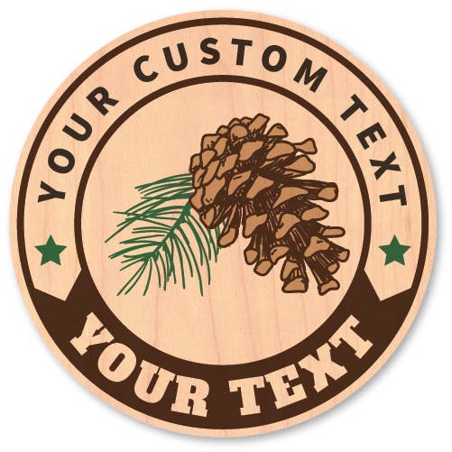 Mini Wood Sticker - Pinecone Circle Badge 2 for wholesale by Morris Magnets
