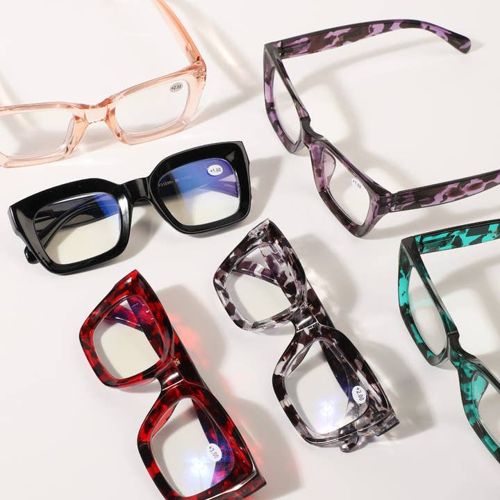 ASSORTED COLOR Blue Light Blocking Chunky Frame Reading Glasses for wholesale on Faire