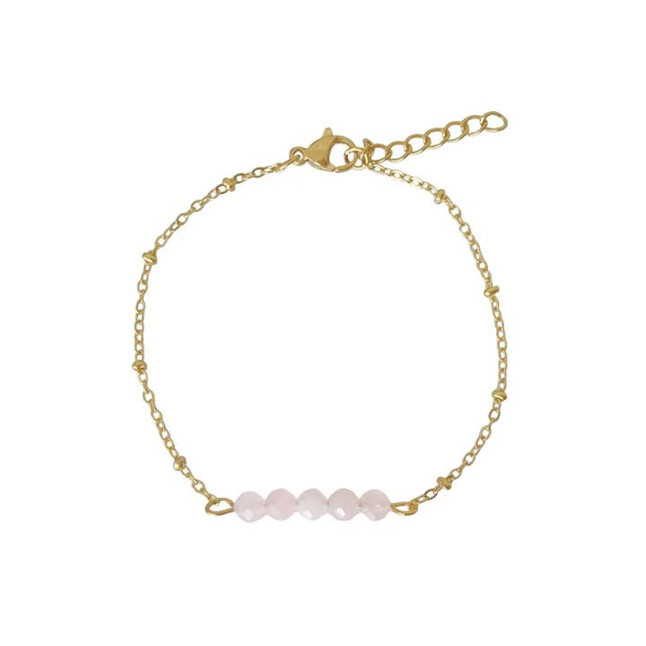 Rose Quartz Facet Bracelet - Gold for wholesale by Saint Clairmont