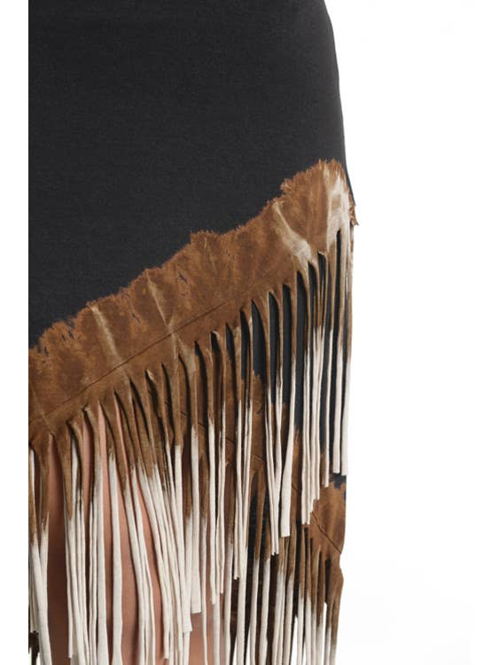 T-Party – wholesale Skirt – Women’s – Tri Color Die Dye Hi Low Horizontal Fringe Western Skirt5