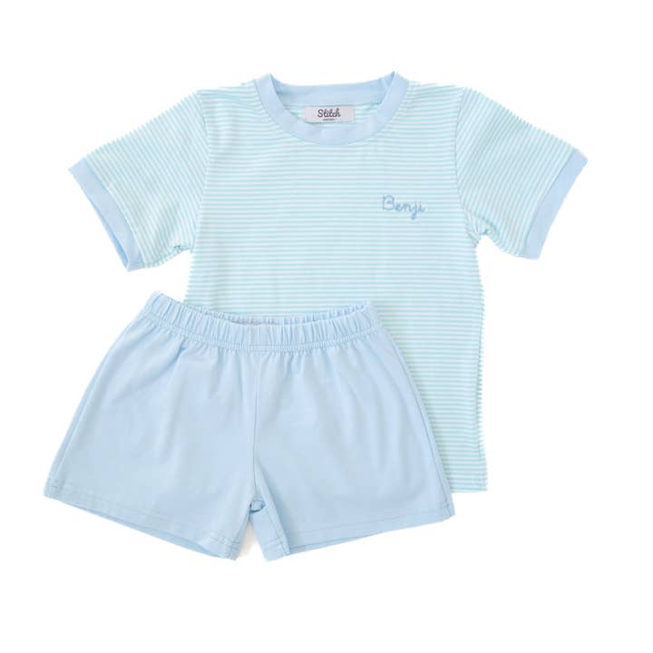 Striped Tee & Shorts Set, Light Blue for wholesale by Stitch Monograms