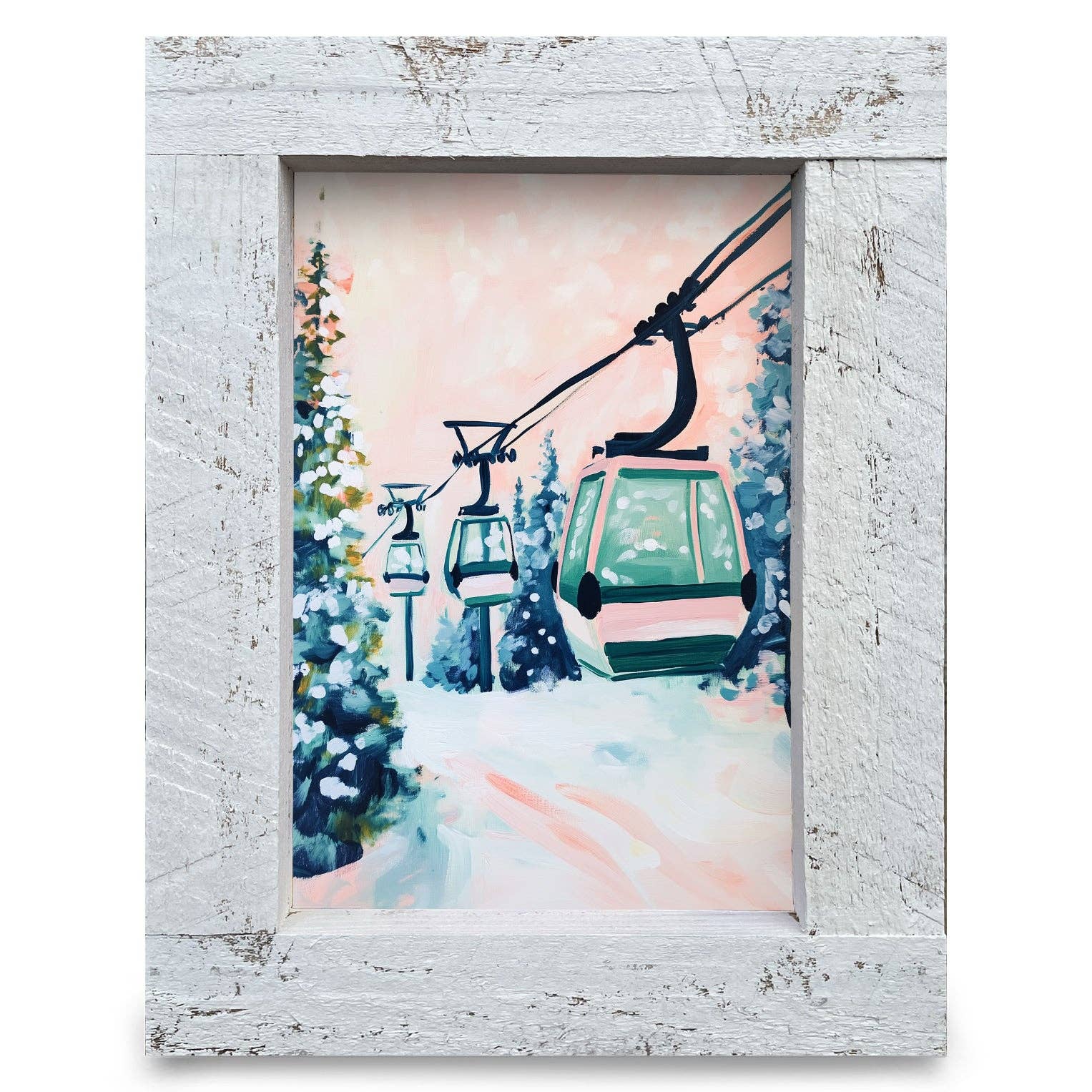 Mill Wood Art - Wholesale Art Print - Pastel Ski Gondola | Real Wood Framed Wall Art Print1