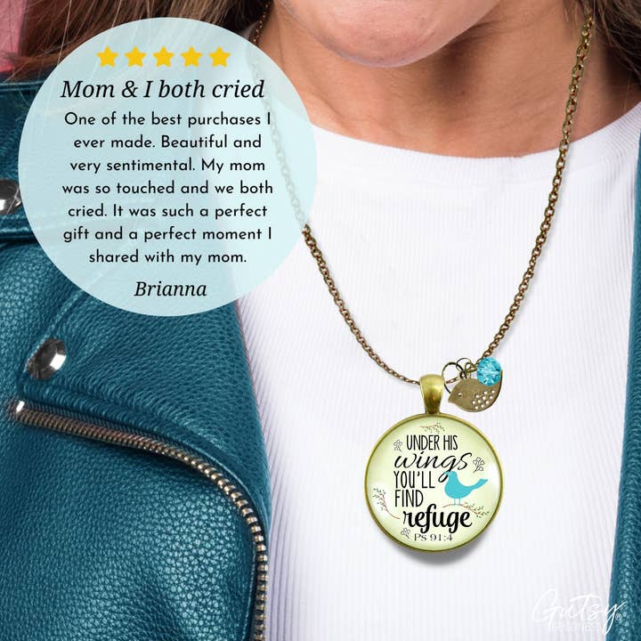 Gutsy Goodness - Wholesale Pendant/Charm Necklace - Bible Quote Necklace Under His Wings Refuge ^2