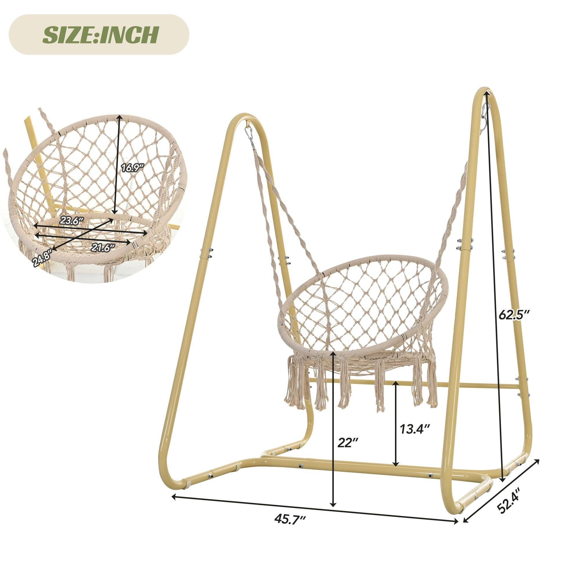 default Handmade Macrame Swing Hammock Chair with Stand - Indoor/Outdoor Boho Style Seating for wholesale on Faire5