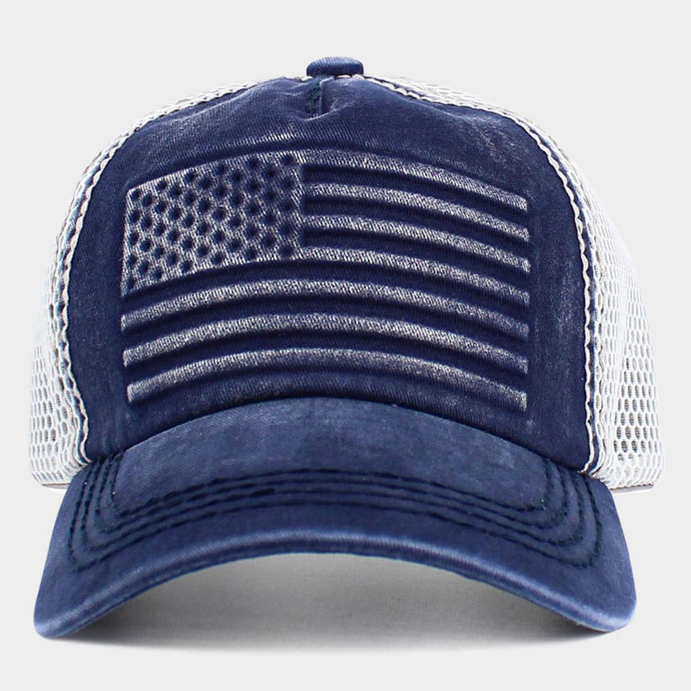 Sensibling Corp. - Wholesale Trucker Hat - Unisex - American USA Flag Patch Pointed Mesh Back Trucker Hat0
