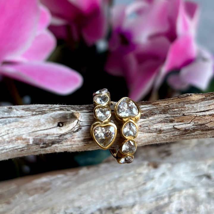 18ct Gold Plated Faceted Glass Heart Ring for wholesale by Ocean Ripples