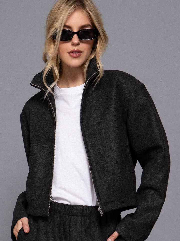 Chaqueta de fieltro suave con cierre de cremallera, cuello alto y manga larga para venta al por mayor de Active Basic | Active USA