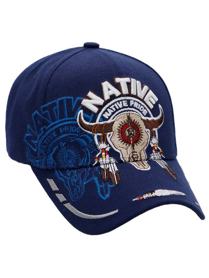 Native Pride Tribal Longhorn Bull Baseball Cap for wholesale by Cap Zone