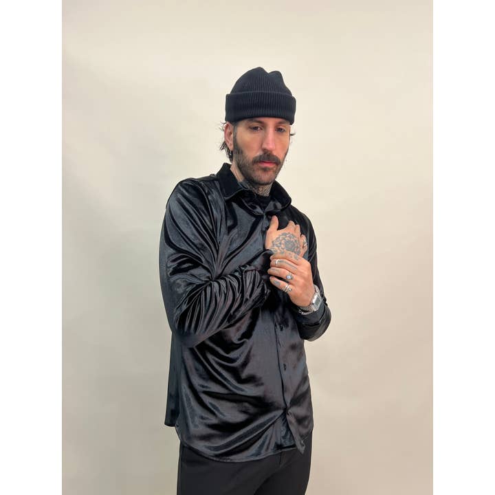 Karl Mommoo Homme – wholesale Buttoned-down shirt – Men's – MEN'S SMOOTH BLACK VELVET SHIRT3