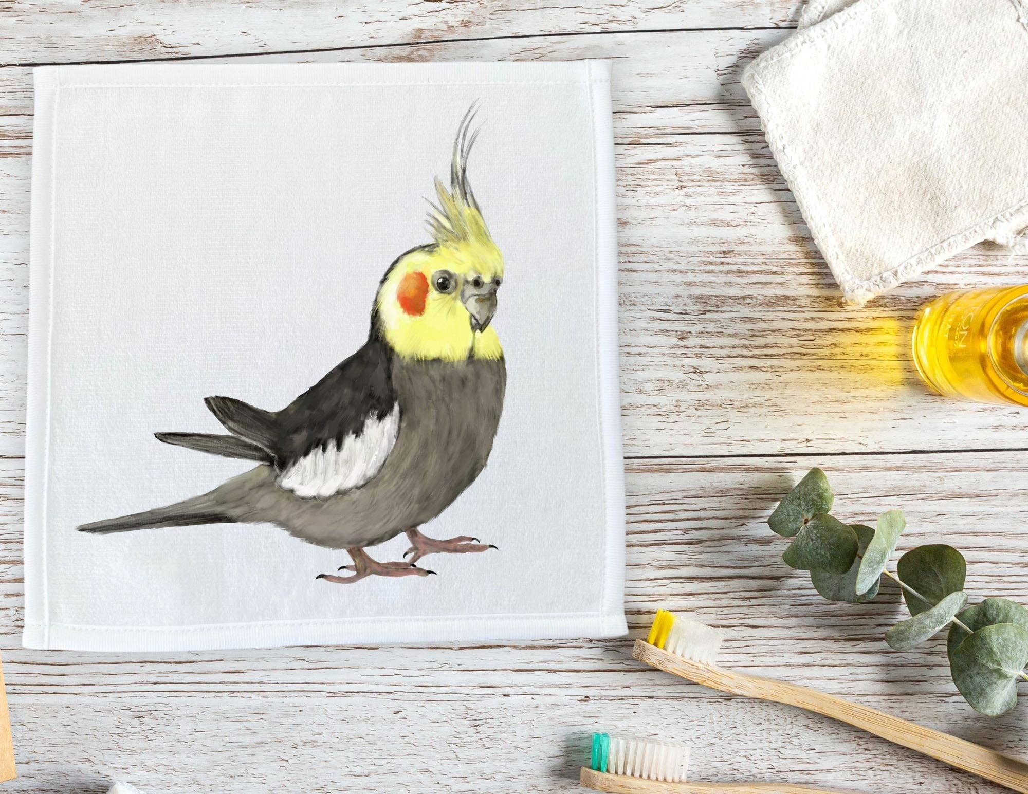 MerikaArt - Wholesale Wash Cloth - Yellow Cockatiel Washcloth3
