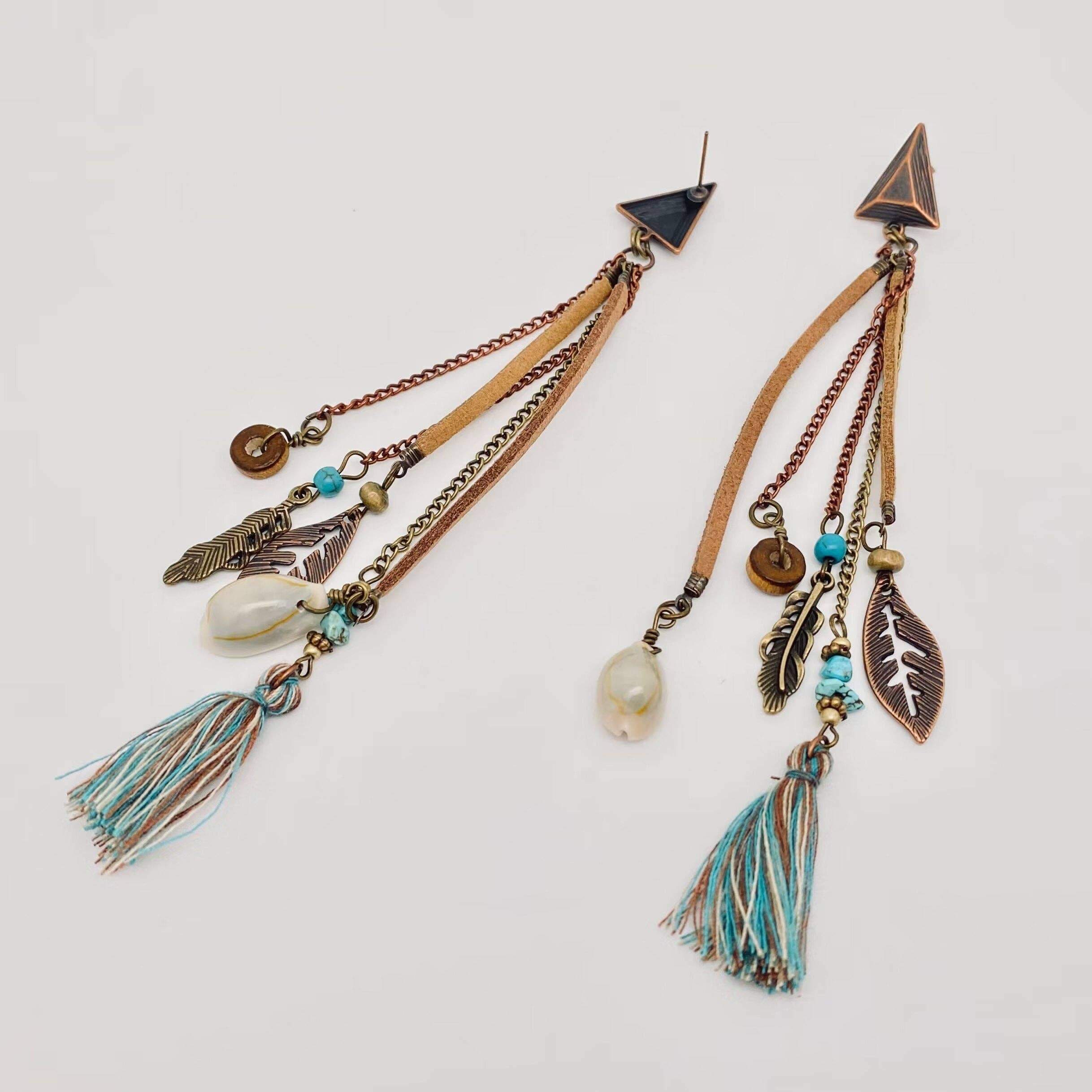 Mio Queena - Wholesale Tassel Earrings - Bohemian Chain Tassel Triangle Stud Earrings2
