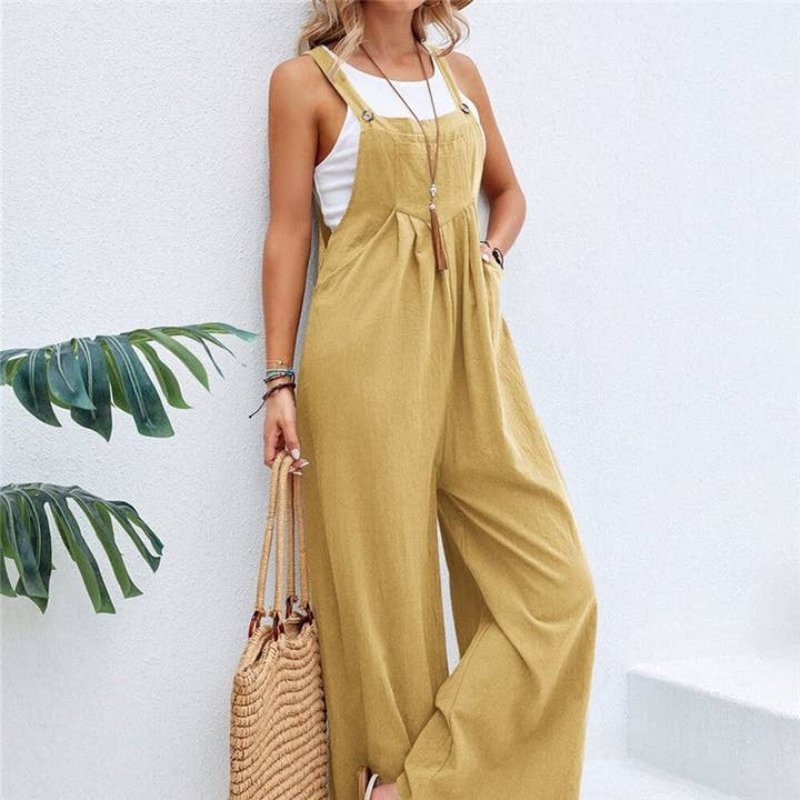 Plush Looks - Wholesale Overalls - Women's - Solid Color Casual Suspender Trousers