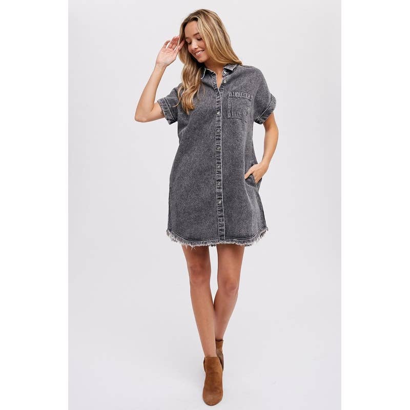 Pink Irene Wholesale – wholesale Klänning - Dam – SLITEN FÅLL DENIM SKJORTA KLÄNNING13