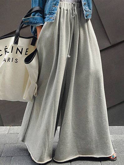 FurDecoration - Wholesale Pants - Women's - Loose Urban Gray Wide Leg Elastic Waist Pants7