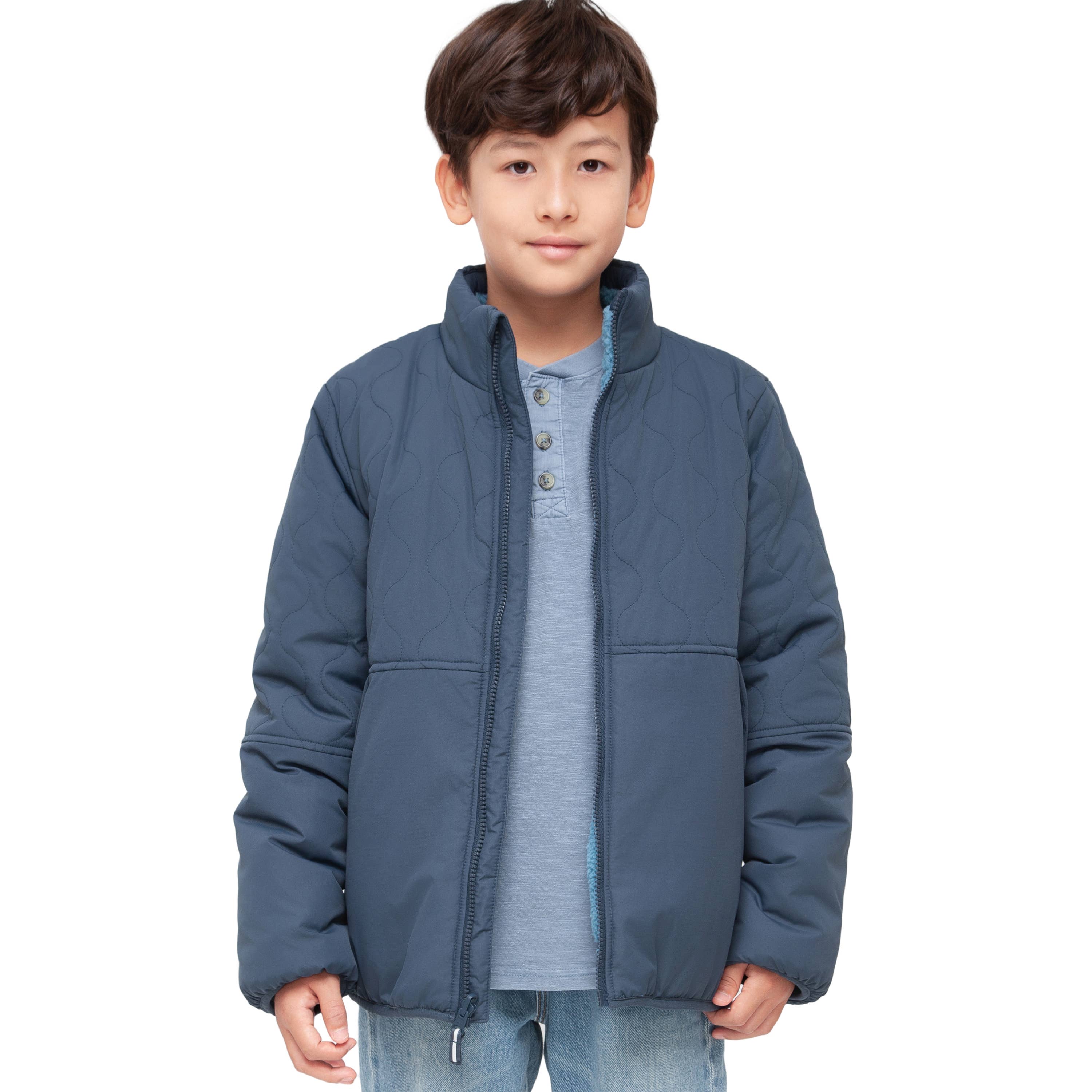 Rokka & Rolla - Wholesale Puffer Jacket - Kids - Boys' Reversible Quilted Jacket Fleece Puffer Coat31