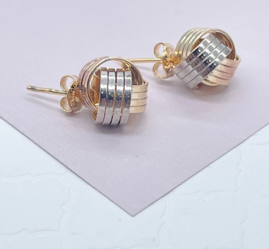 Milie – wholesale Stud/post earrings – 18k GF Tri Color Love Knot Stud Earrings6