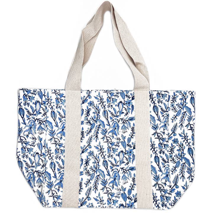 Handcrafted Canvas Bag with Block-Printed Azure Canopy for wholesale by Anju Jewelry