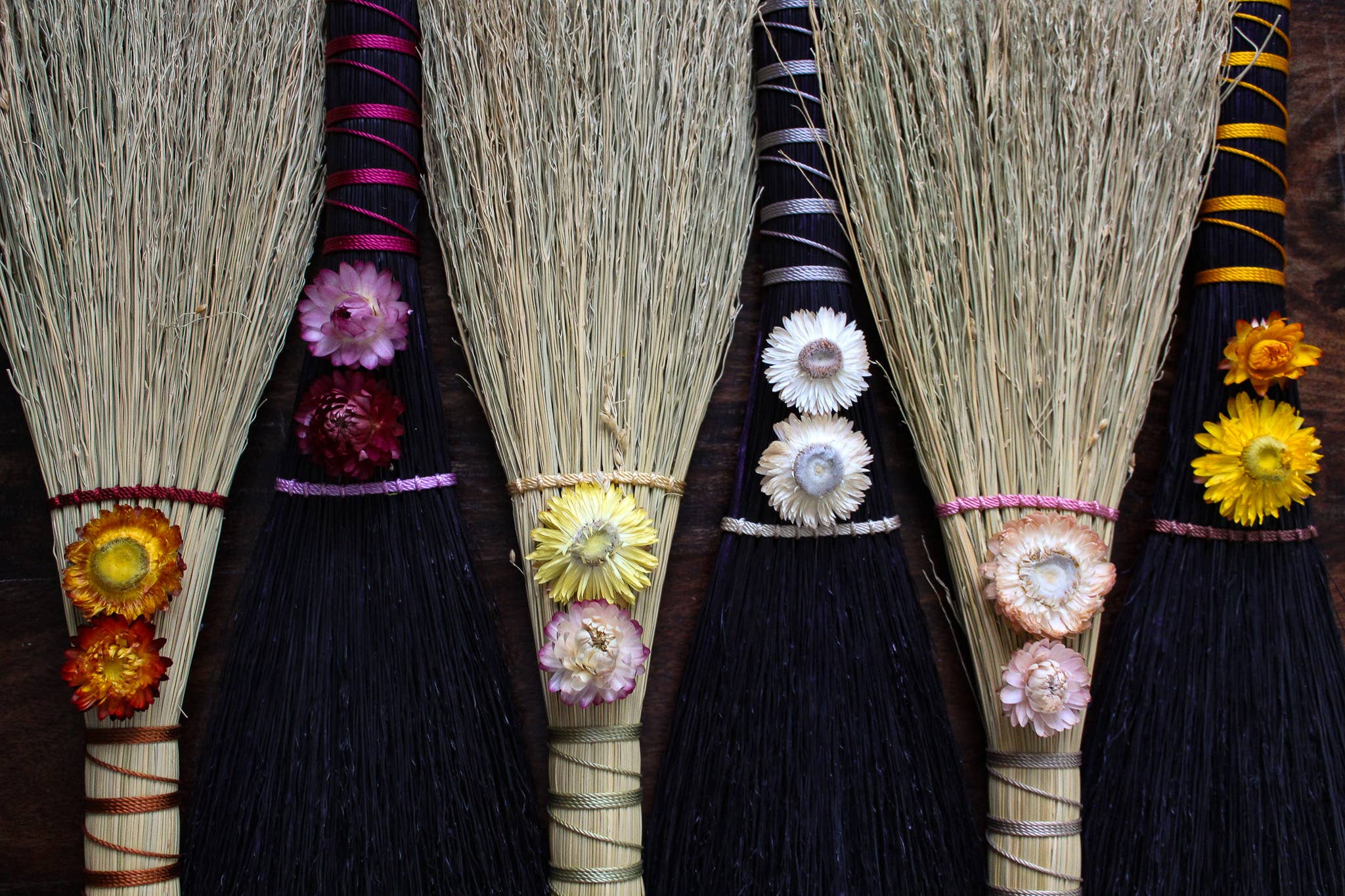 Reflower Ritual - Wholesale Broom - Stitched Strawflower Brooms - Black1