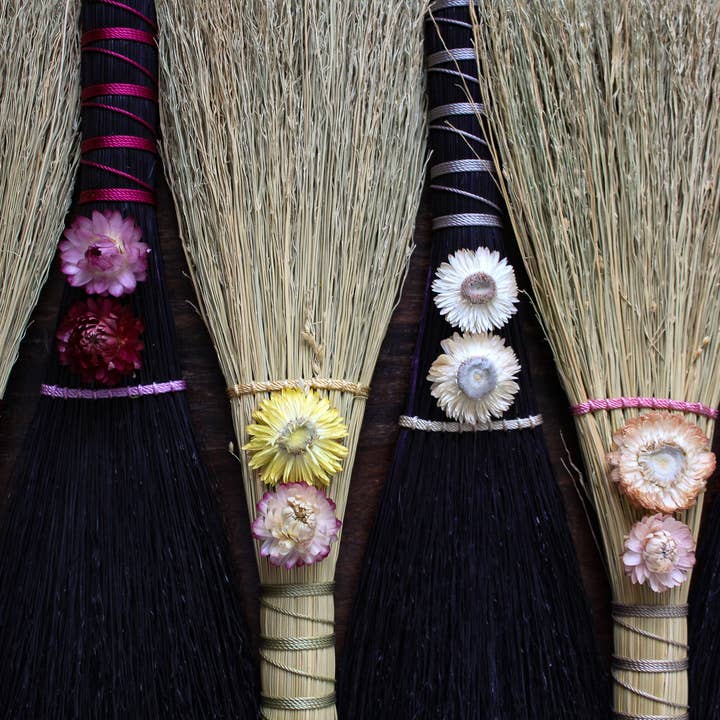 Reflower Ritual - Wholesale Broom - Stitched Strawflower Brooms - Black1
