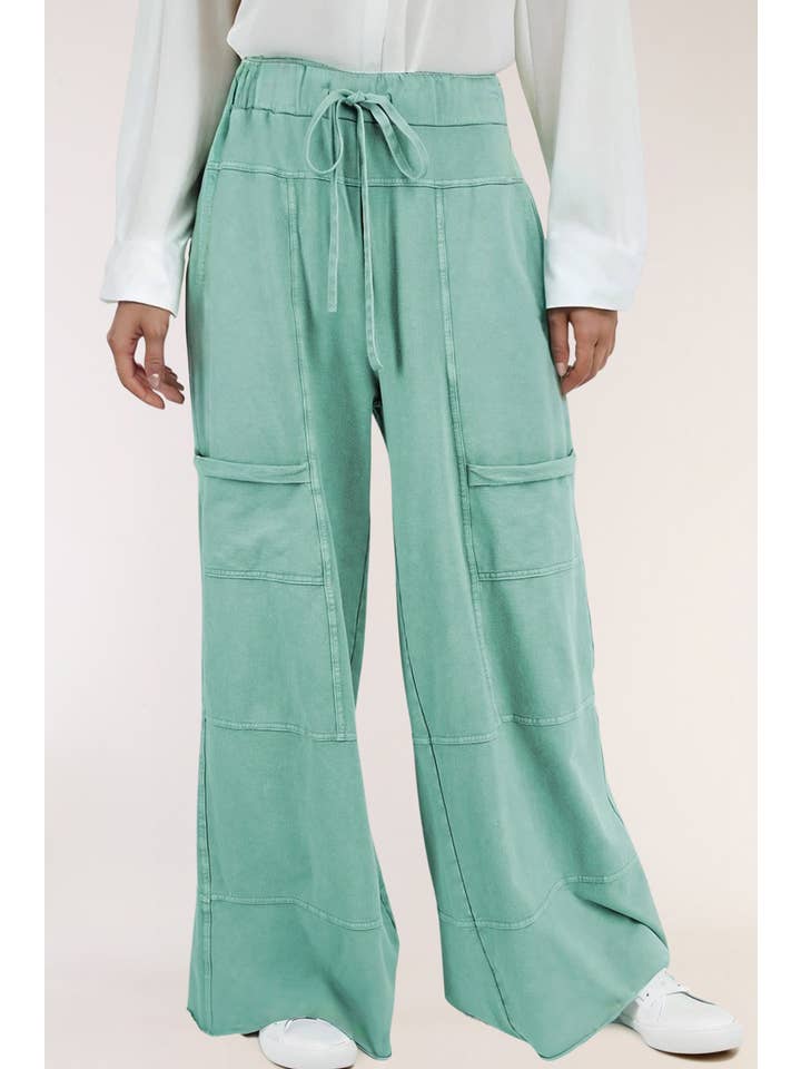 LA Society - Wholesale Pants - Women's - Mineral Wash Drawstring High Waist Cargo Wide Leg Pants4