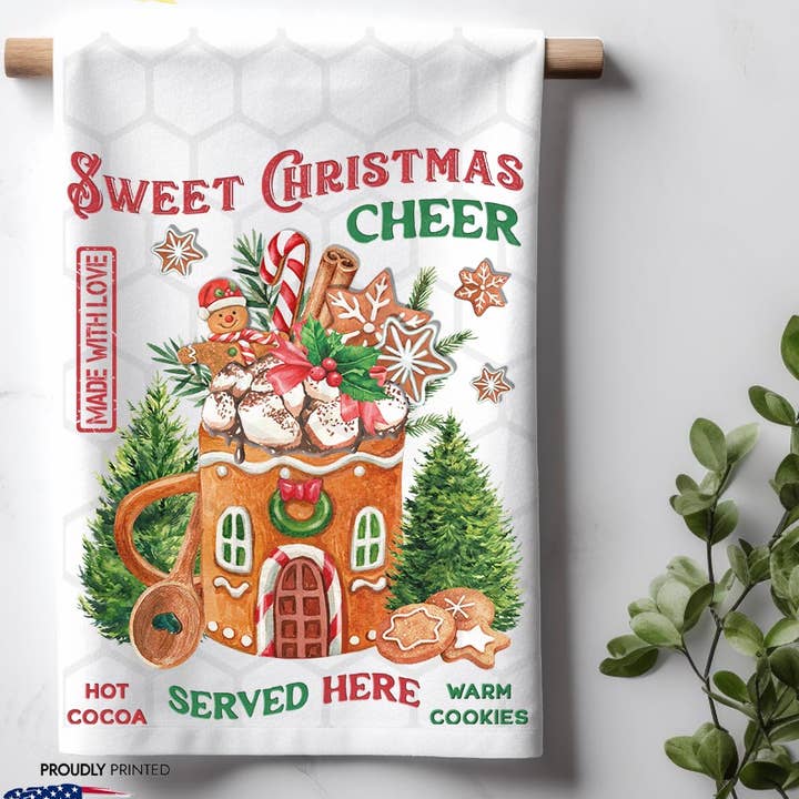 Gingerbread House Christmas Cheer Mug Kitchen Dish Towel for wholesale by ADDLE iNK