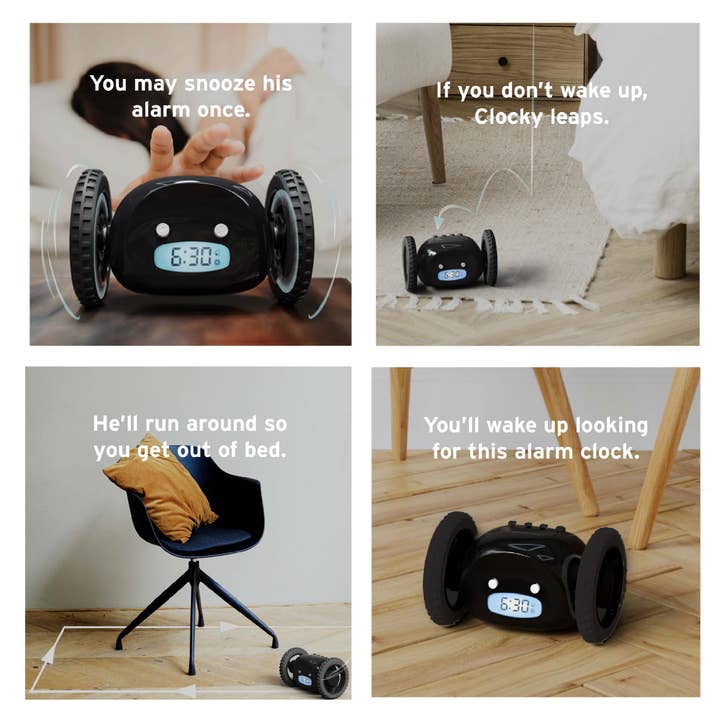 Clocky - Vendita all'ingrosso Sveglia - Sveglia rumorosa su ruote per dormiglioni (ruote nere)2