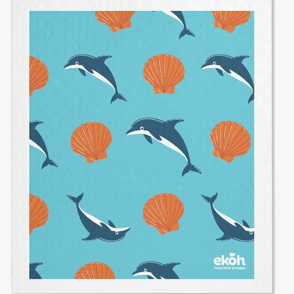 Pano de prato sueco com estampa de golfinho azul com estampa de golfinho esponja compostável EKOH por atacado de EKOH