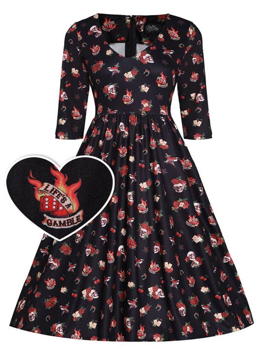 Robe swing bohème Billie Rockabilly Skull and Rose pour la vente par Dolly & Dotty