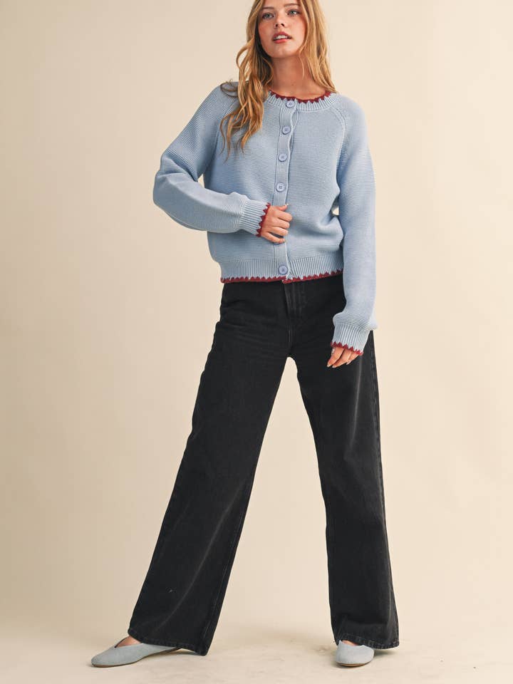 &MERCI - Wholesale Cardigan - Women's - SWEATER CARDIGAN WITH CONTRAST STITCH MSW110849