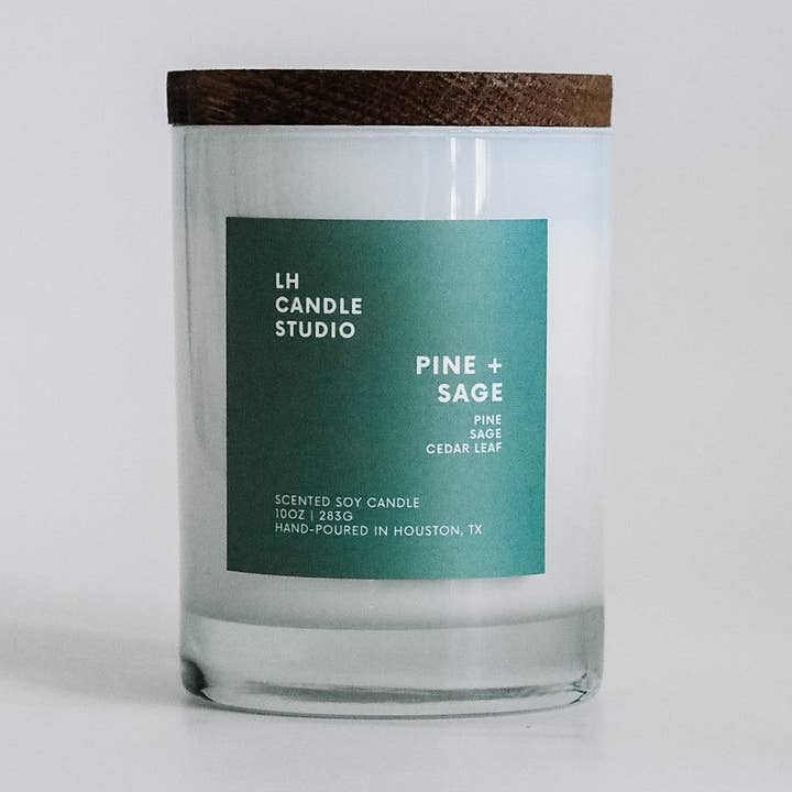 Vela perfumada de soja Pine + Sage de 10 oz para venta al por mayor de LH CANDLE STUDIO
