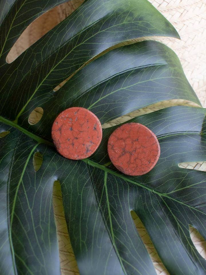 Round Clay Lenca Earrings-Orange for wholesale by Kalalou