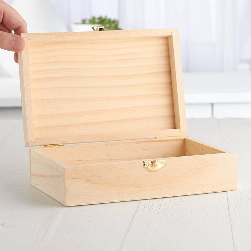 Factory Direct Craft – wholesale Prydnadslåda – Ofärdig trälåda med gångjärn för cigarrer – 8-1/4" x 5-1/2"1