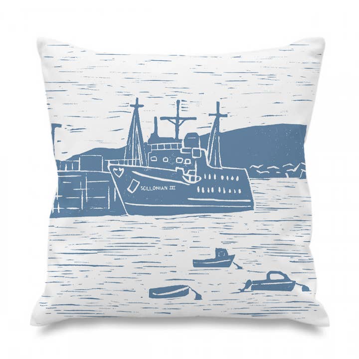 Scillonian Lino Print Cushion for wholesale by Holly Woodman Textiles
