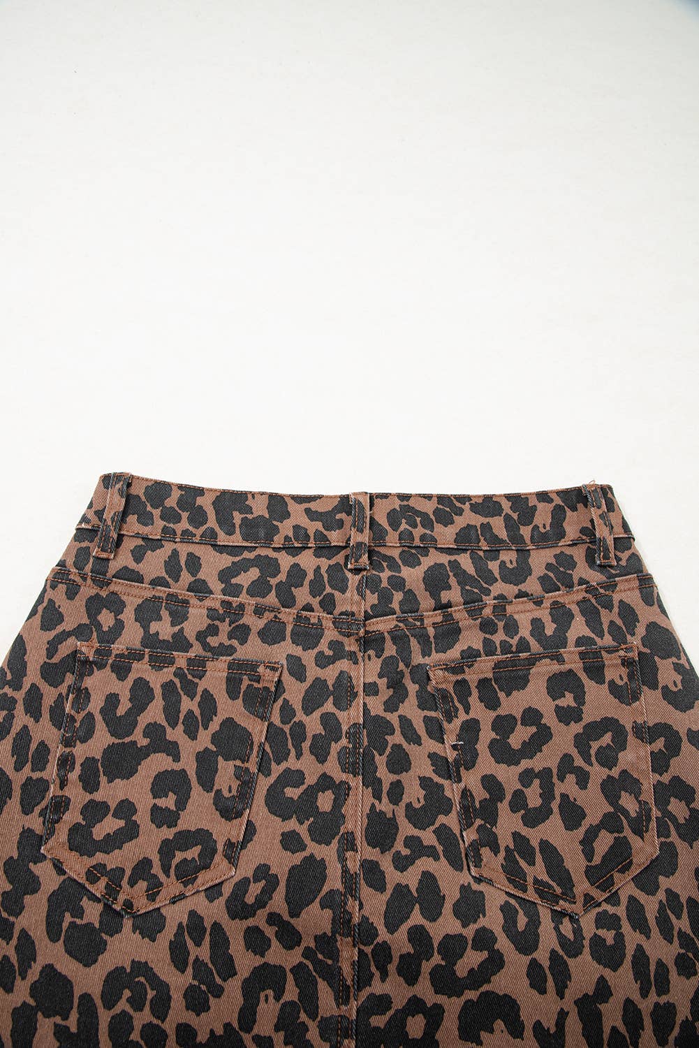 FULL TIME PURCHASE - Wholesale Skirt - Women's - Leopard Denim Frayed Split Denim Midi Skirt11