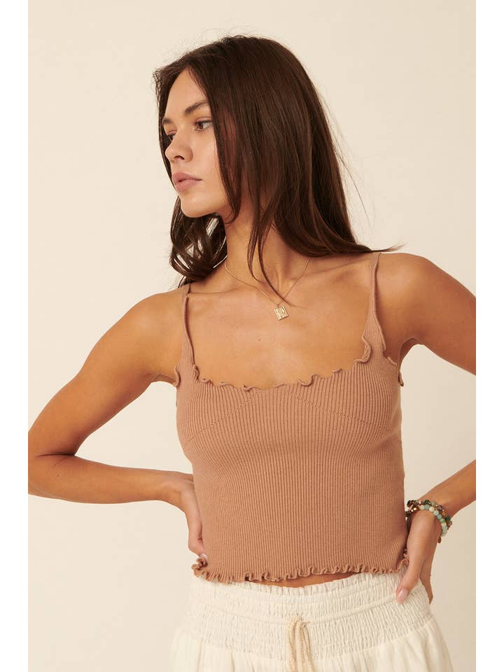 Promesa USA - Wholesale Camisole - Women's - Ribbed Knit Square Neck Lettuce Edge Cami Top