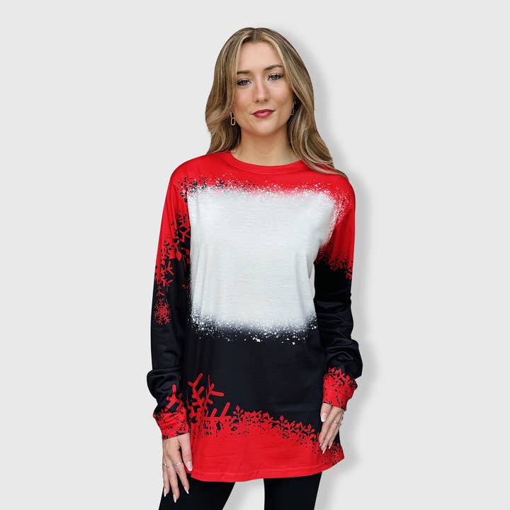 Snowflakes Black Red Long Sleeve Blank Top for wholesale by ILTEX Apparel