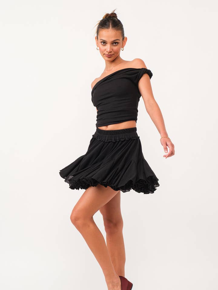 Isla Flared Mini Skirt - BLACK for wholesale on Faire0