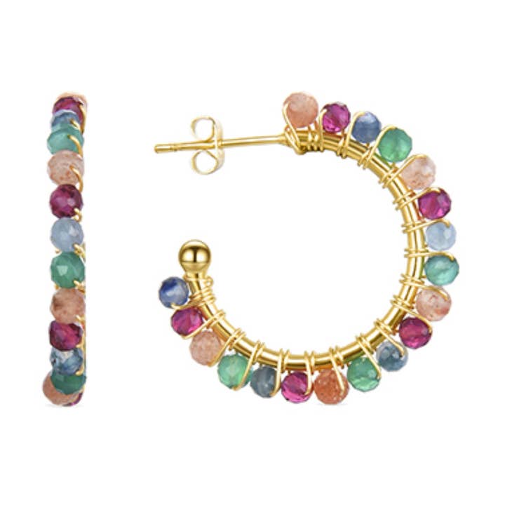 Pendientes de cristal multicolor acabados en oro amarillo de 18K - Aiel para venta al por mayor de Luxenter