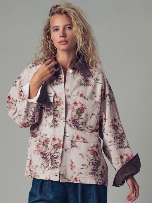 Übergroße Jacke mit Blumenmuster und kontrastierendem Kragen für den Großhandel von Heyday