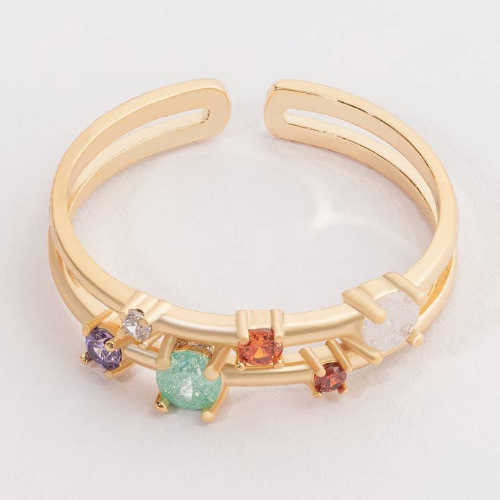 Gold Cuff Ring with Colorful Gemstone Accents for wholesale by Frem