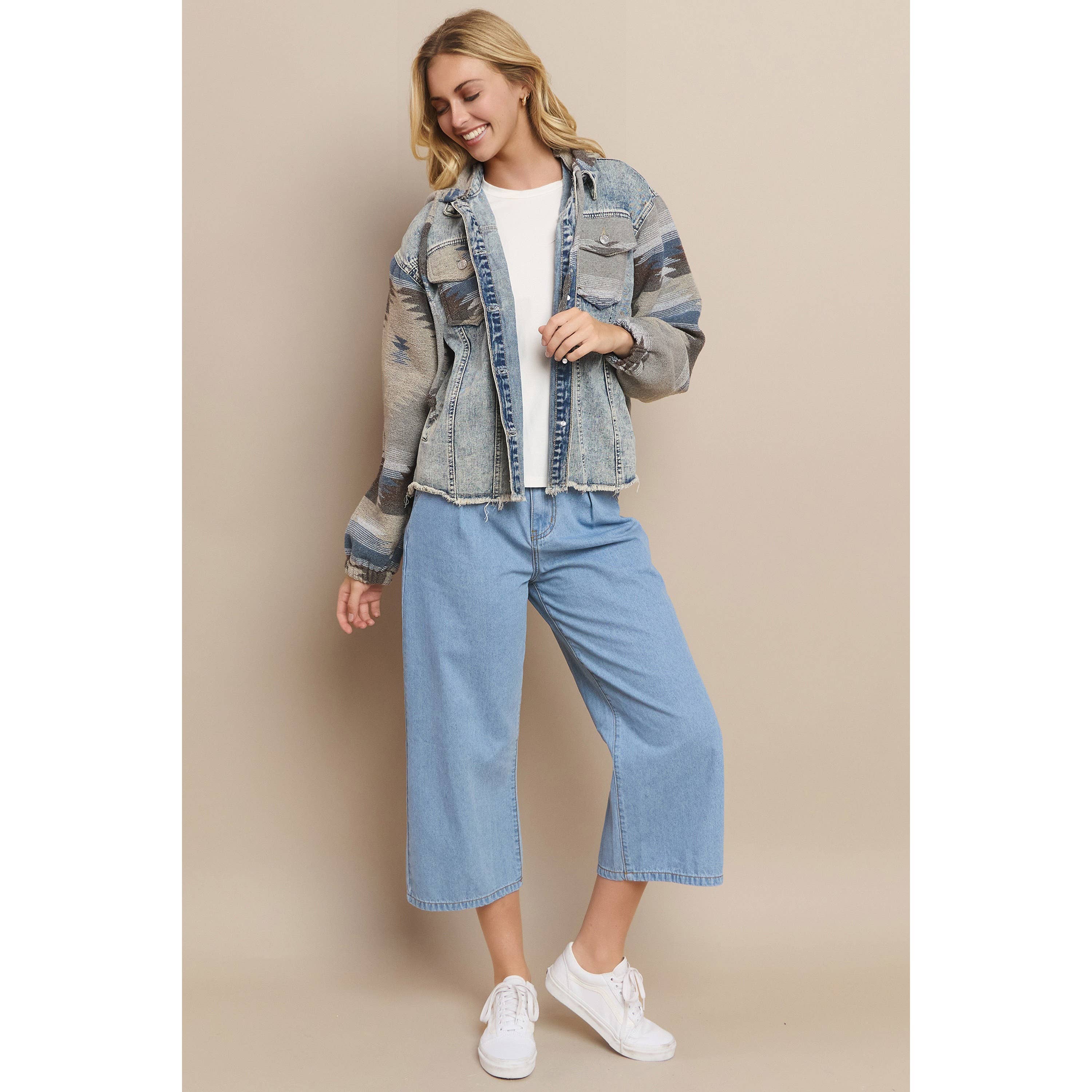 Mapcie – wholesale Shirt Jacket/Shacket - Women’s – WASHED AZTEC DENIM SHACKET WITH POCKET23