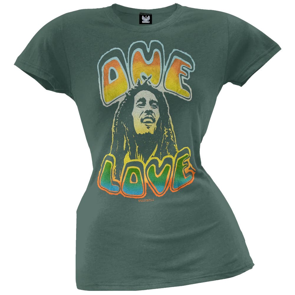 Official Store - Wholesale Screen Printed T-Shirt - Women's - Bob Marley - One Love Green Women's Juniors T Shirt0