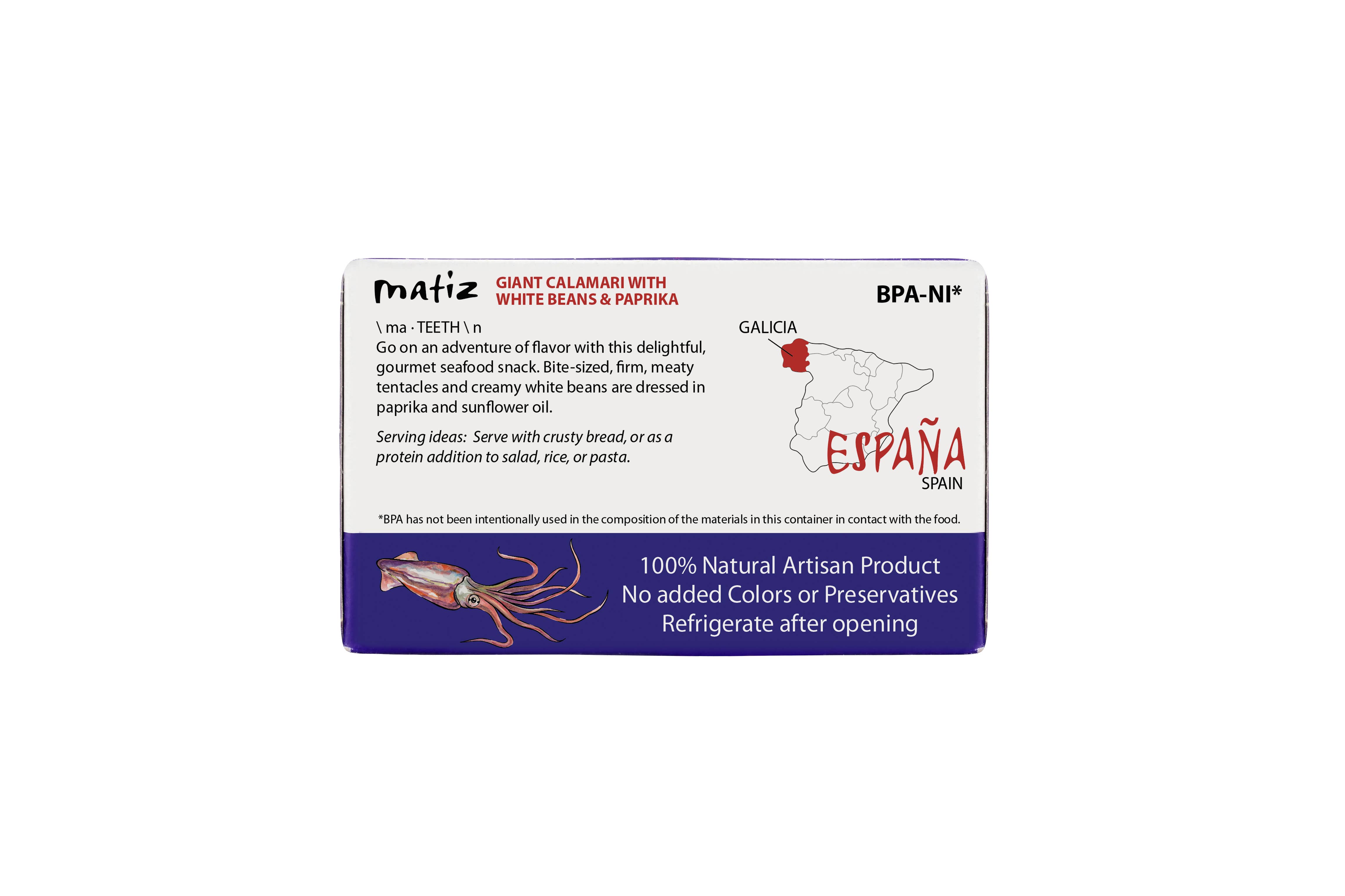 Matiz - Wholesale Fish/Seafood - Matiz Giant Calamari with White Beans & Pimenton, 4.1oz1