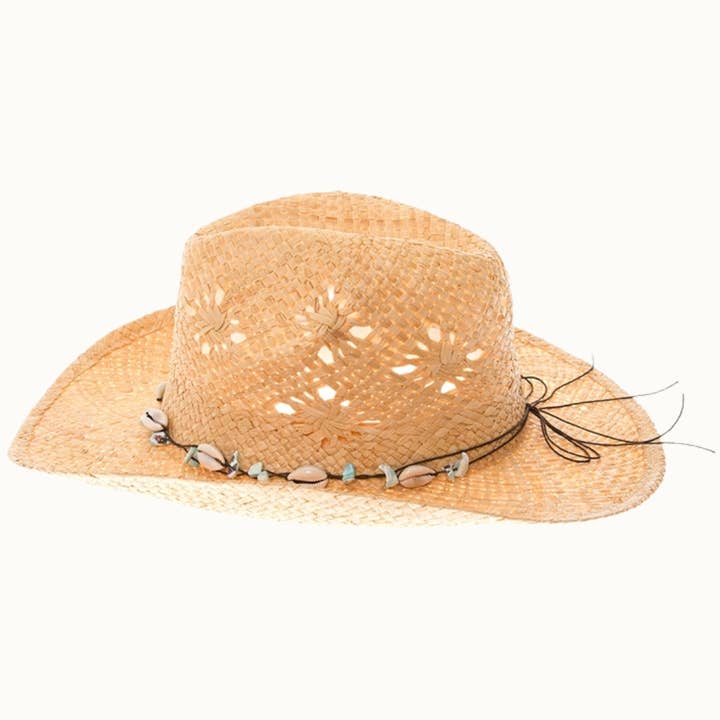 Olive & Pique - Wholesale Straw Hat - Women's - Raffia Straw Beach Cowboy Hat with Shell Details1