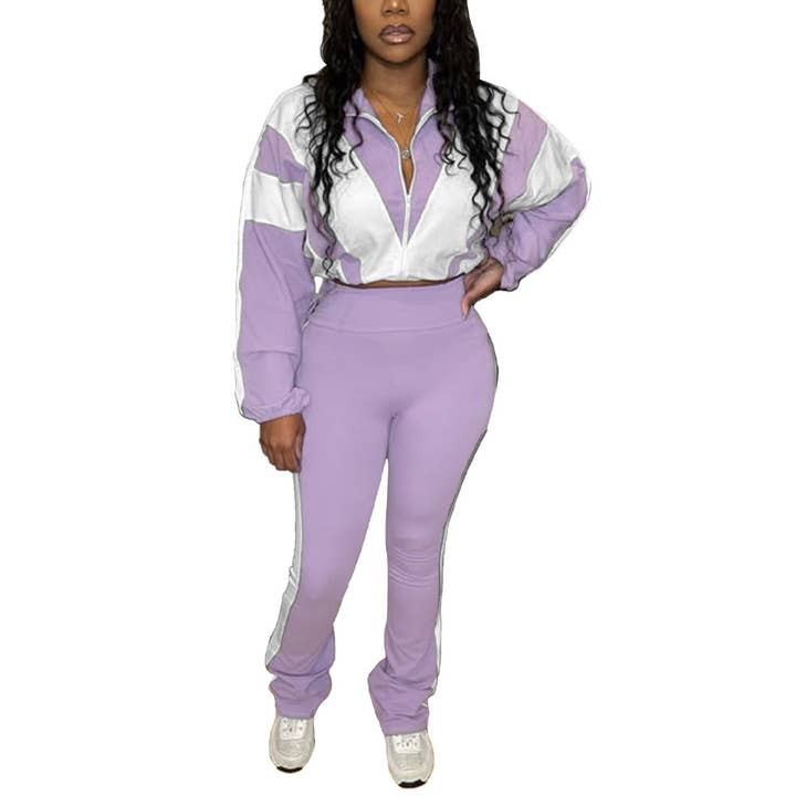 MB Fashion Wholesale - Wholesale Top & Pant Set (NOT Loungewear) - Women's - EVERY FASHION Zip-Up Crop Jacket & High-Waist Jogger Set HR2501511