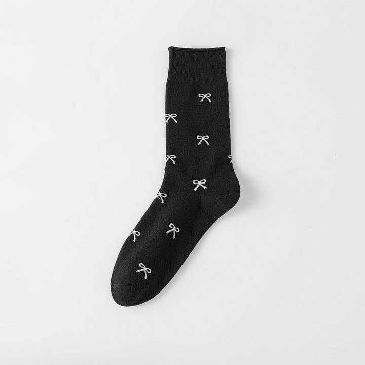 ACCITY - Wholesale Socks - Women's - Cotton Bow Print Crew Socks_CWMS0952