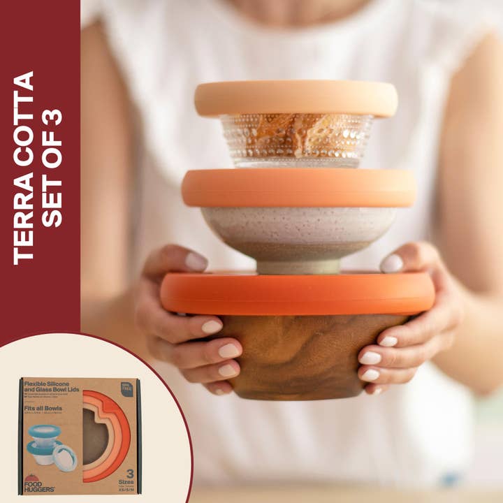 Glass Bowl Lids with Silicone Seal (Set/3) – Terra Cotta for wholesale by Food Huggers