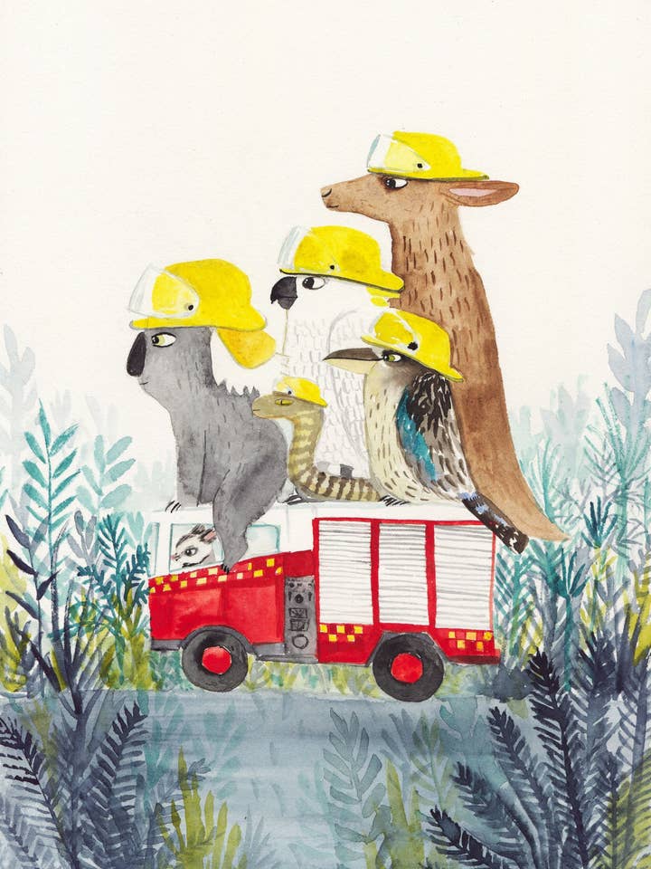 Imprimé animaux de camion de pompiers pour la vente par Surfing Sloth