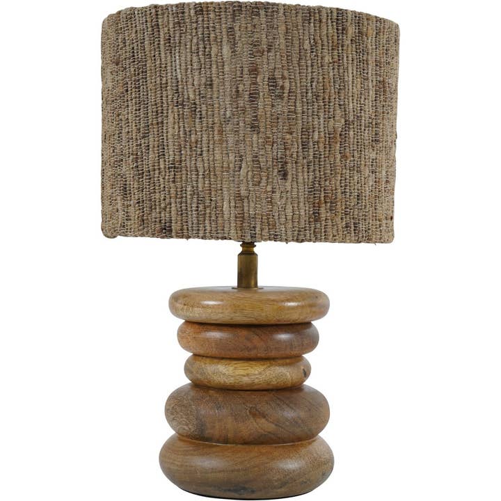 Natural Leon Solid Wood Table Lamp with Silk Jute Shade SmallBrass and Agate Lamp Base - (Not available in USA) for wholesale on Faire
